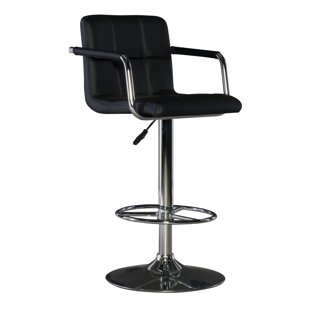 Powell Quilted Faux Leather Bar Stool with Arms, Black/Chrome MPN:171-915