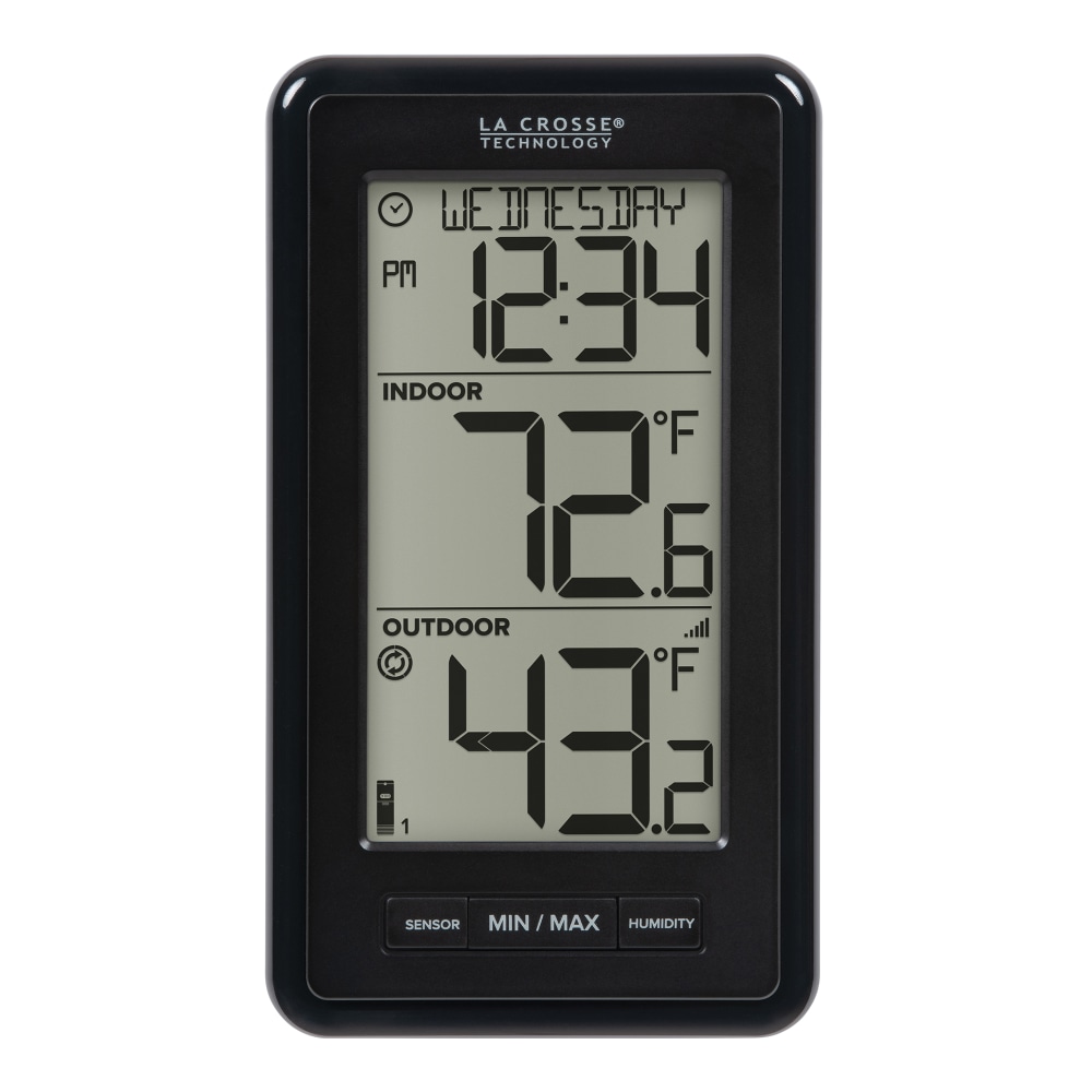 La Crosse Technology Battery-Powered LCD Wireless 2-Piece Digital Weather Thermometer Station With Hygrometer And Calendar, Black MPN:WS-9160U-BK-IT-CBP