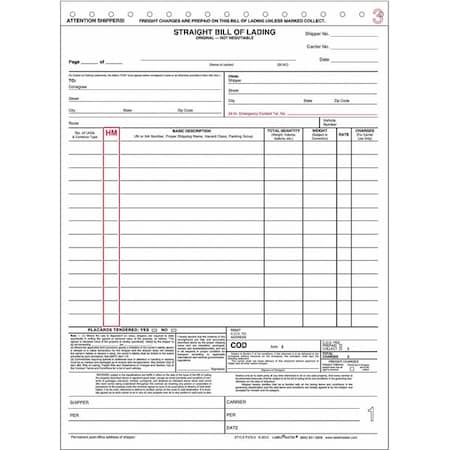 Straight Bill Of Lading Form, 3Pt, PK100 MPN:F375-3
