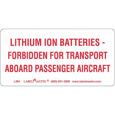 Lithium-Ion Battery Label, White MPN:L384