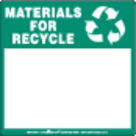 Materials for Recycle Label, PVFC, Pk100 MPN:RECY69VS