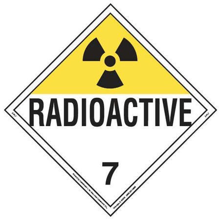 DOT Container Placard, Radioactive, Rigid Vinyl, 10-3/4
