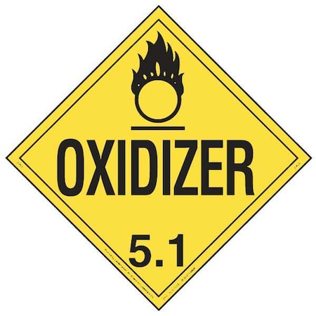 DOT Container Placard, Oxidizer, Rigid Vinyl, 10-3/4