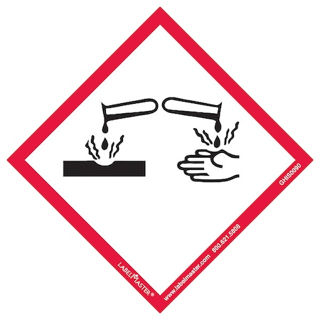 GHS Corrosion Label, 4inx4in, Polyprop, 50, PK50 MPN:GHIS0090
