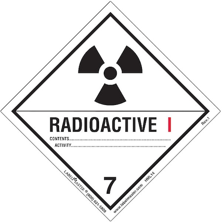Radioactive Placard, Radioactive I, Semi-Gloss Paper, 500 PK MPN:HML14
