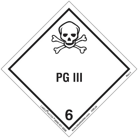 PG III Placard, PG III, Semi-Gloss Paper, 500 PK MPN:HML32