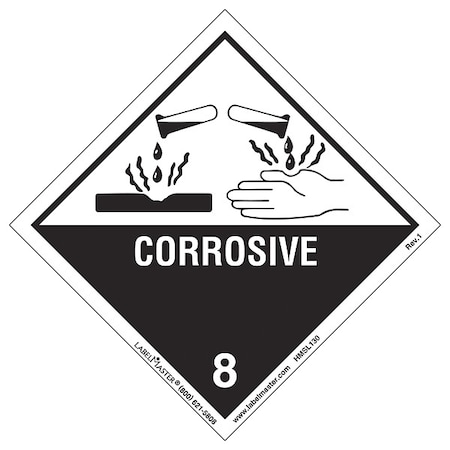 Corrosive Label, 100mmx100mm, Polyprop, 500 MPN:HMSL130
