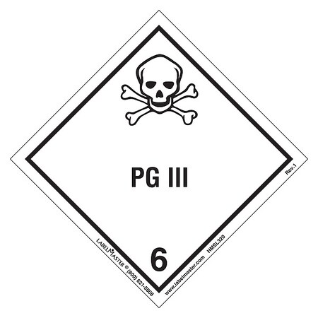 PG III Placard, PG III, PVC, 500 PK MPN:HMSL320