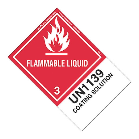Flammable Liquid Label, UN1139, PK500 MPN:HSN4500ET