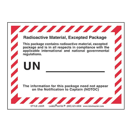Radioactive Material Excepted, PK50 MPN:L335RS