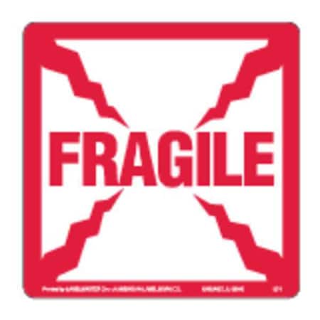 Fragile Lbl, 4inx4in, Paper, Red/White, 500 MPN:L71