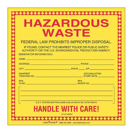 Standard Waste Label, Thermal, PK100 MPN:WMT87