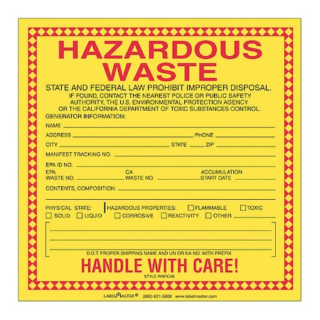 CaliFornia Waste Label, PK100 MPN:WMTCA8