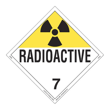 Radioactive Placard, Worded, PK25 MPN:Z-PVAR