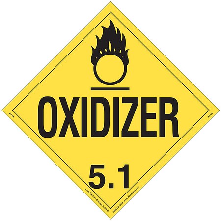 Oxidizer Placard, Oxidizer, Vinyl, 25 PK MPN:Z-PVX