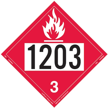 Flammable Liquid Placard, 1203, Vinyl, 25 PK MPN:ZRV21203