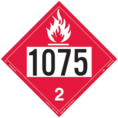 Flammable Gas Placard, 1075, Vinyl, 25 PK MPN:ZRV81075