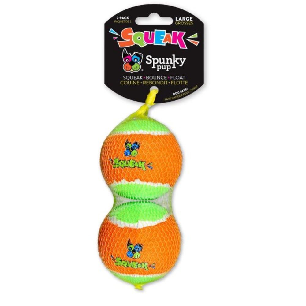 Spunky Pup Squeaky Tennis Balls, Large, Orange/Green, Pack Of 2 Balls MPN:2022