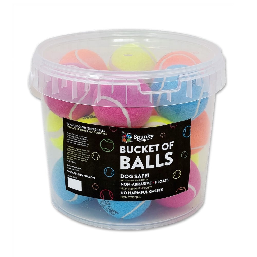 Spunky Pup Bucket Of Tennis Balls, Assorted Colors, Pack Of 20 Tennis Balls MPN:2028