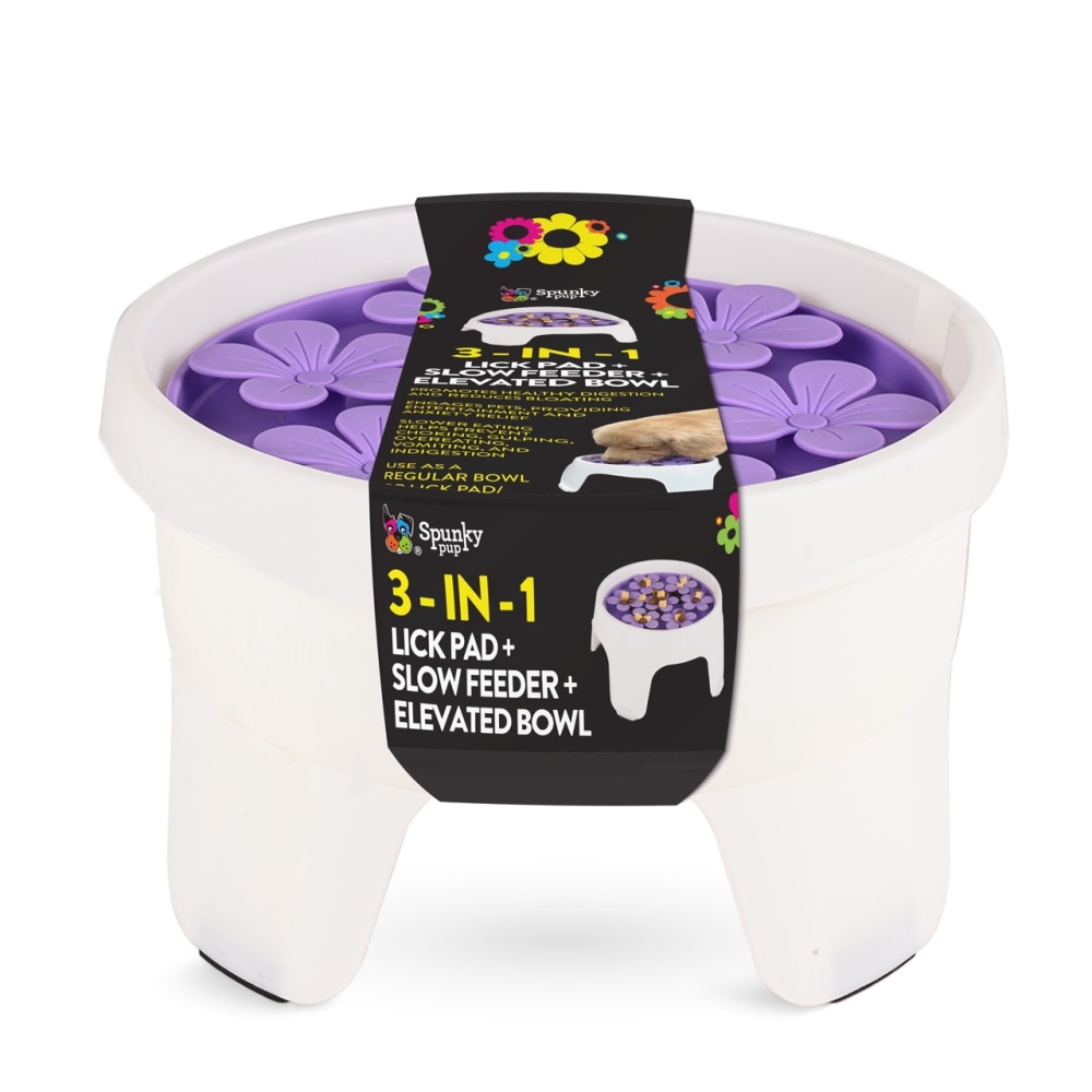 Spunky Pup Elevated Round Feeding Bowl With DUO Lick Pad, Purple MPN:5111