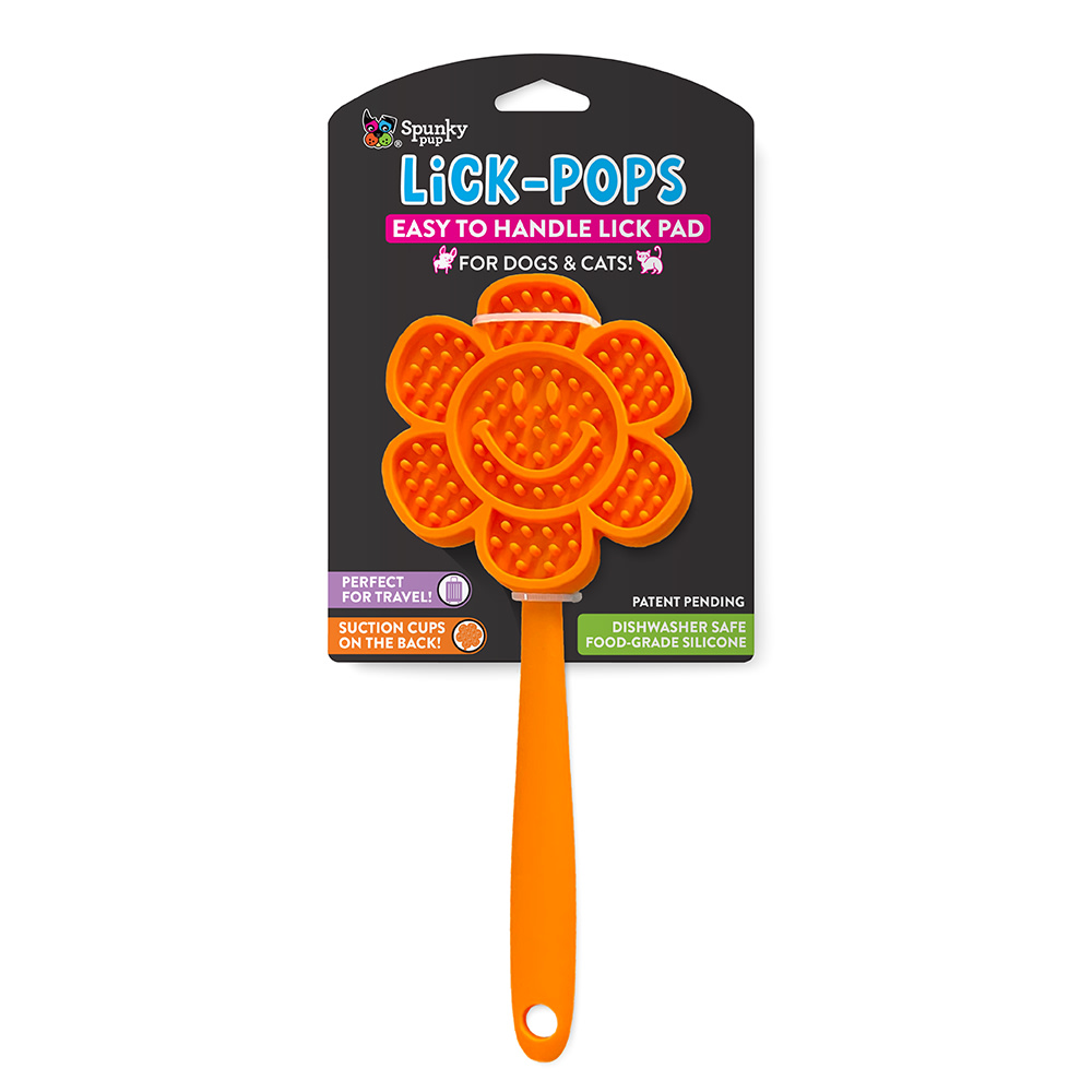 Spunky Pup Lick Pop Pad, Smiley Flower, 7-15/16in x 5-7/16in, Orange MPN:SP5138