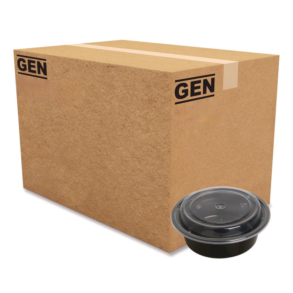 GEN Plastic Food Containers With Lids, 16 Oz, 2inH x 6-5/16inW x 6-5/16inD, Black/Clear, Pack Of 150 Containers MPN:FCPP-BC-16RND