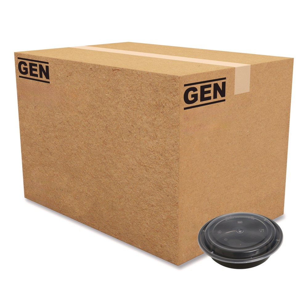 GEN Plastic Food Containers With Lids, 24 Oz, 2inH x 7-5/16inW x 7-5/16inD, Black/Clear, Pack Of 150 Containers MPN:FCPP-BC-24RND