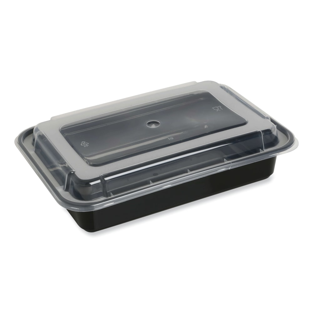 GEN Plastic Food Containers With Lids, 38 Oz, 2-1/2inH x 8-13/16inW x 6-1/16inD, Black/Clear, Pack Of 150 Containers MPN:FCPP-BC-38RECT