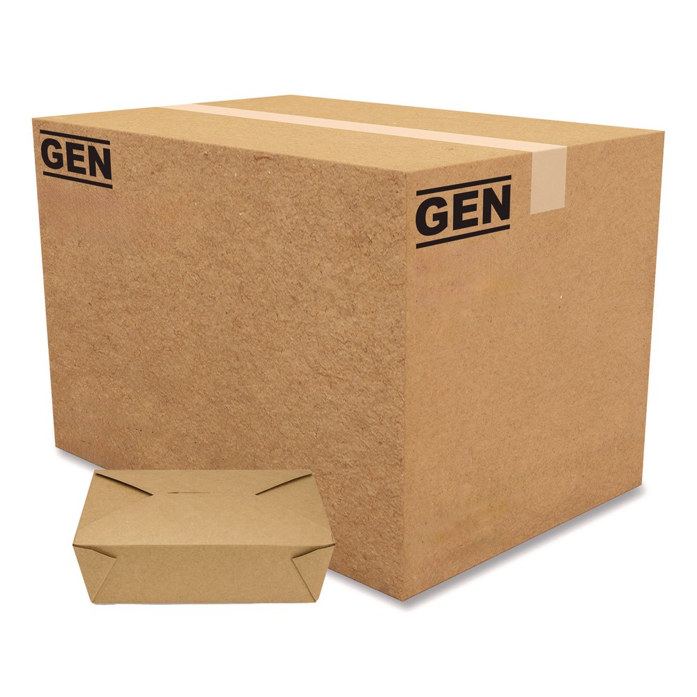 GEN Reclosable Paper Kraft Take-Out Boxes, 76 Oz, 2-7/16inH x 8-5/8inW x 6-5/16inD, Brown, Pack Of 200 Boxes MPN:KS10122