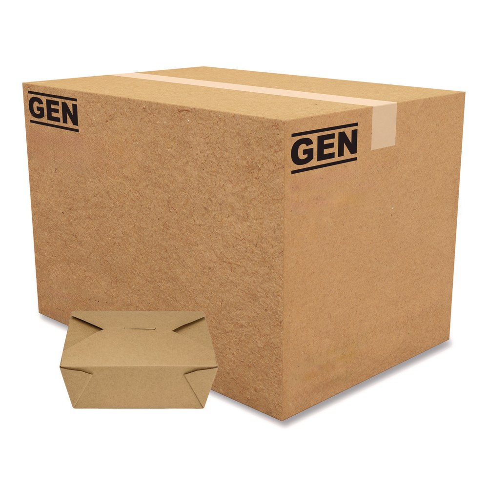 GEN Reclosable Paper Kraft Take-Out Boxes, 48 Oz, 2-7/16inH x 5-5/8inW x 6-15/16inD, Brown, Pack Of 300 Boxes MPN:KS10124