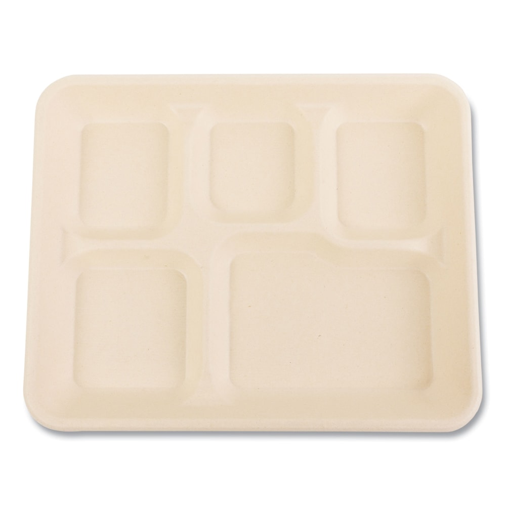 Boardwalk Bagasse Food Trays, 5-Compartment, 10-1/4inH x 8-5/16inW x 1inD, Tan, Carton Of 500 Trays MPN:TL-15-TBW-NPFA