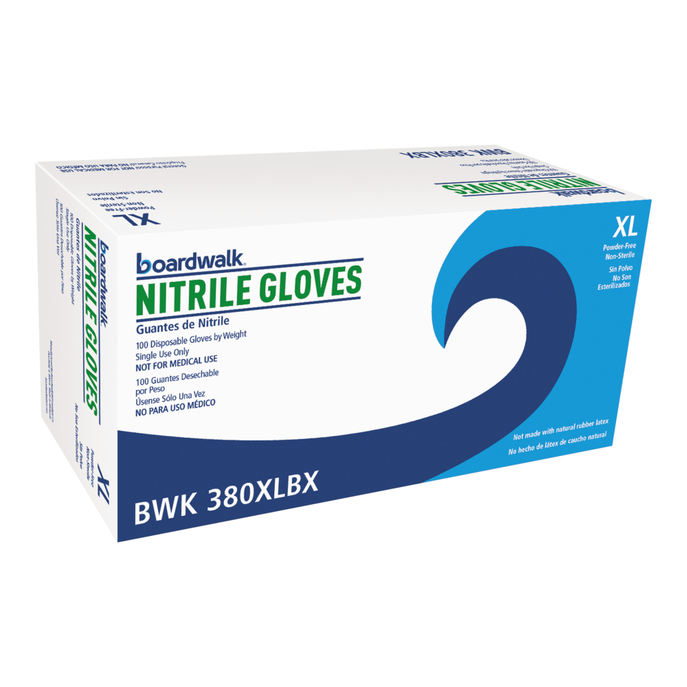 Boardwalk Disposable General-Purpose Powder-Free Nitrile Gloves, X-Large, Blue, 4mil, Box Of 100 Gloves MPN:380XLBXA