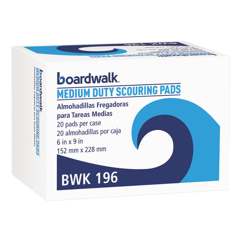 Boardwalk Medium-Duty Scour Pads, 6in x 9in, Green, Pack Of 20 Pads MPN:BWK196
