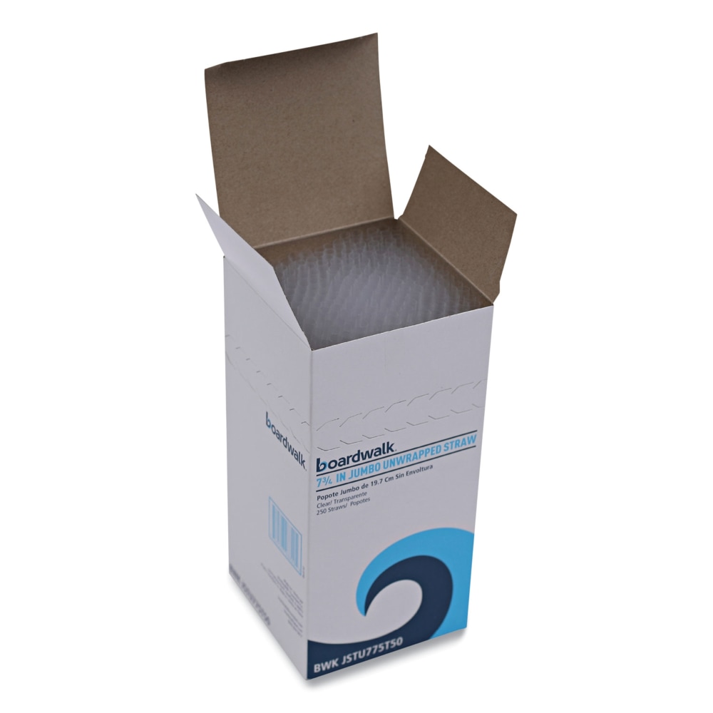 Boardwalk Jumbo Straws, 7-3/4in, Plastic, Translucent, Unwrapped, Pack Of 250 Straws, Carton Of 50 Packs MPN:BWKJSTU775T50