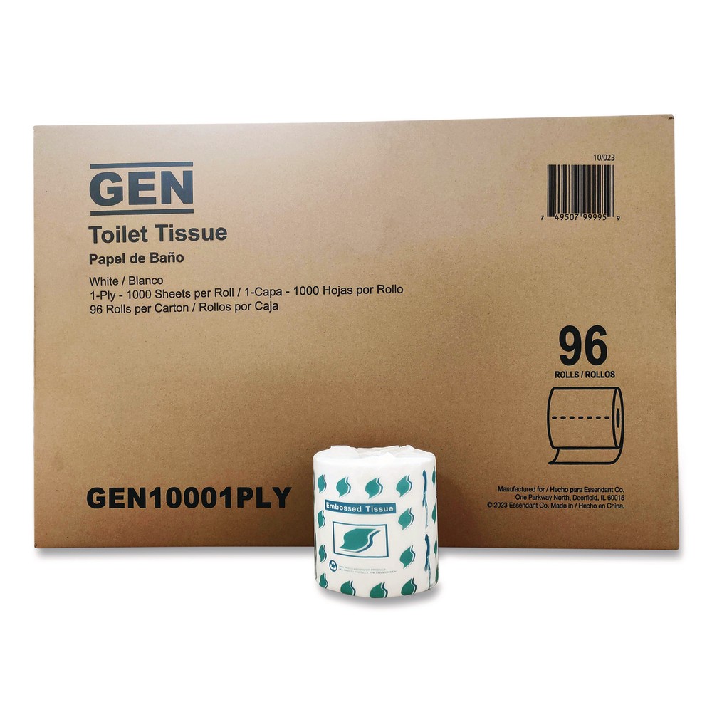 GEN Standard Bath Tissue Small RolL, Septic Safe, 1-Ply, White, 1, 000 Sheets/Roll, 96 Rolls/Carton MPN:GEN10001PLY
