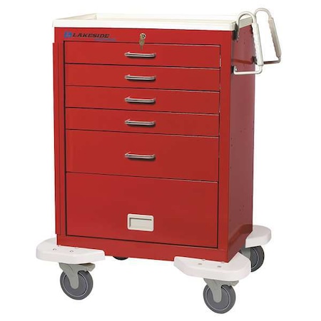 General Medical Supply Cart with Drawers, Steel, 300 lb Load Capacity, 1 Shelves, 25 in L, 32 in W MPN:C-524-B-1R