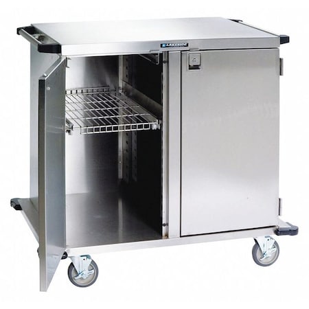 Closed Stainless Steel Case Cart, Two Doors, Wire Shelf 13-1/2