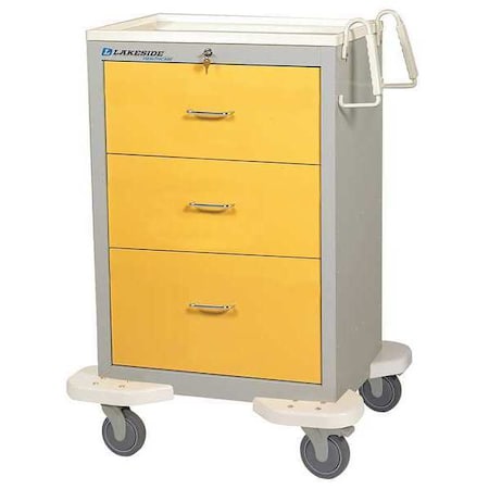 Medical Cart, 3 Drawers w/Key Lock-Yellow MPN:C-330-K-1Y