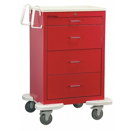 Medical Cart, 4 Drawers w/Key Lock, Red Cabinet MPN:C-430-K-1R
