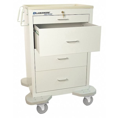 Medical Cart, 4 Drawers w/Key Lock, White Cabinet MPN:C-430-K-1TW