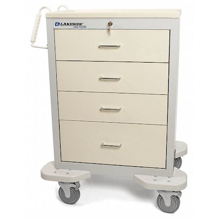 Medical Cart, 4 Drawers w/Key Lock, Beige Cabinet MPN:C-430-K-2BE