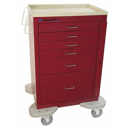 Medical Cart, 6 Drawers, Red Cabinet MPN:C-630-2B-1R