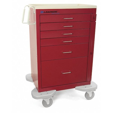 Medical Cart, 6 Drawers, Red Cabinet MPN:C-630-2B-1RSPL