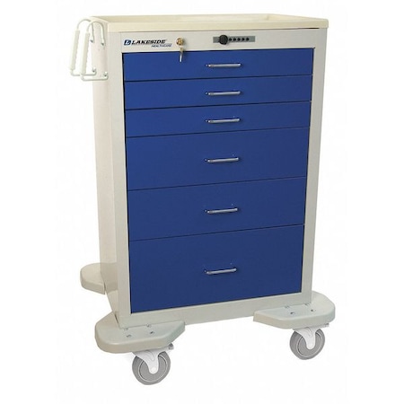 Medical Cart, 6 Drawers w/Push Button Lock, Blue Cabinet MPN:C-630-P-2B