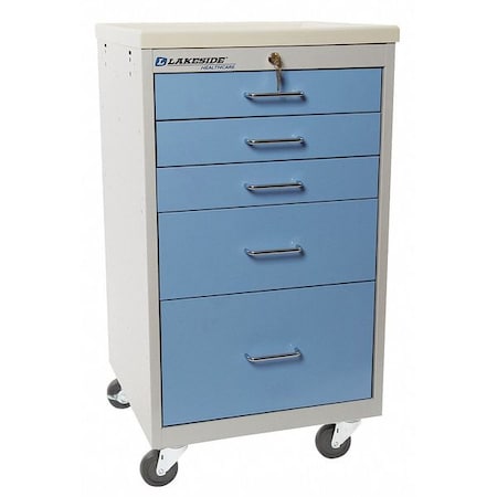 Medical Mini Cart, 5 Drawers w/Key Lock- Slate Blue Cabinet MPN:SM-524-K-2SB