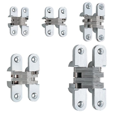Concealed Hinge, Zinc, Screw on Mounting, 5/8 in Leaf W x 2 3/4 in Leaf H, Satin Chrome MPN:R-70