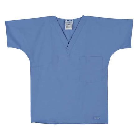 Scrub Shirt, Cotton/Polyester, Short Sleeve, 2 Pockets, V-Neck, Blue, Size XS MPN:7502BCPXS