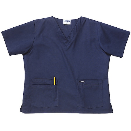 Scrub Shirt, Cotton/Polyester, Short Sleeve, 4 Pockets, V-Neck, Navy, Size XL MPN:8219BNPXLRG