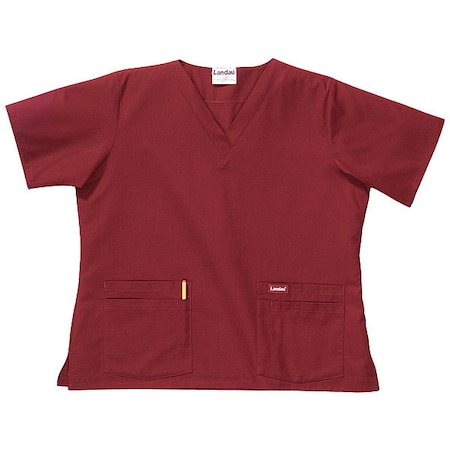 Scrub Shirt, Cotton/Polyester, Short Sleeve, 4 Pockets, V-Neck, Wine, Size M MPN:8219RWPMED
