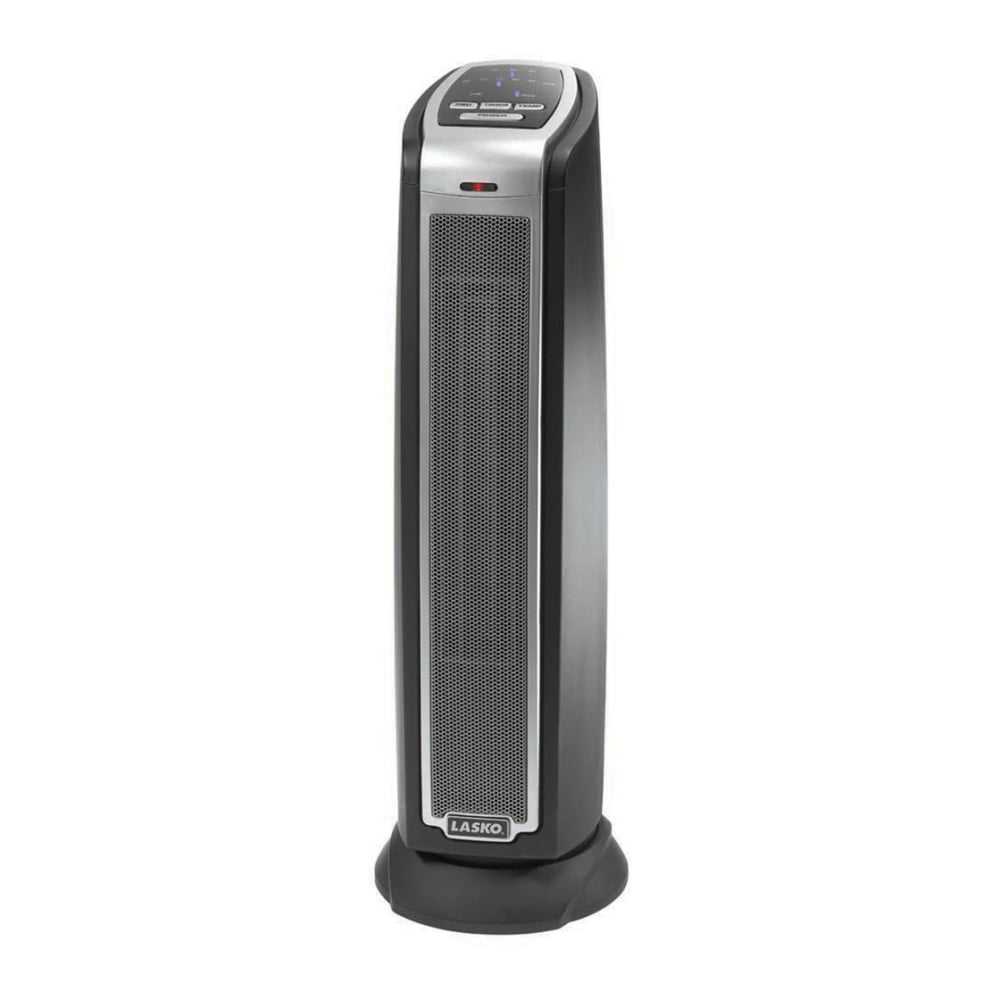 Lasko 5790 1500 Watts Electric Ceramic Oscillating Heater, 2 Heat Settings, 23.5inH x 7.3inW x 7.3inD, Black & Silver MPN:5790